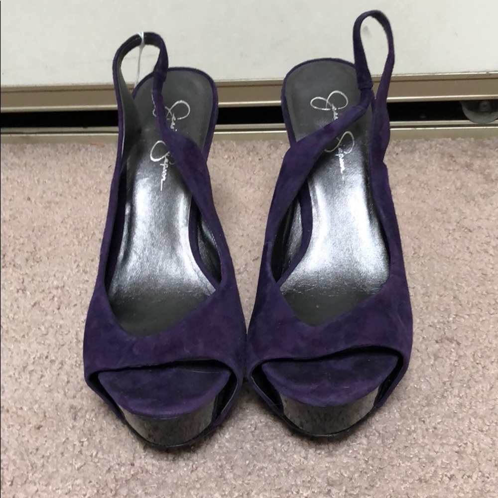 Jessica Simpson purple suede peep toe sling back